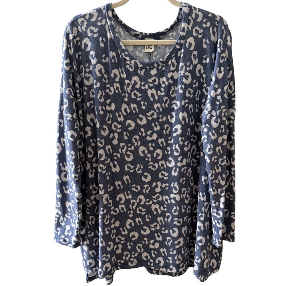 Sew In Love Blue Leopard Print Top - Size L